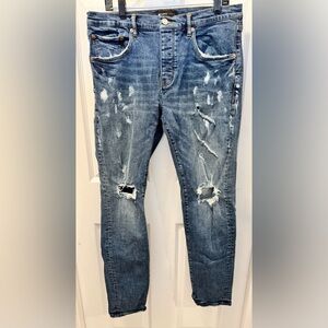 Purple Brand Men's Distressed Blue Denim Jeans - Classic Ripped Style